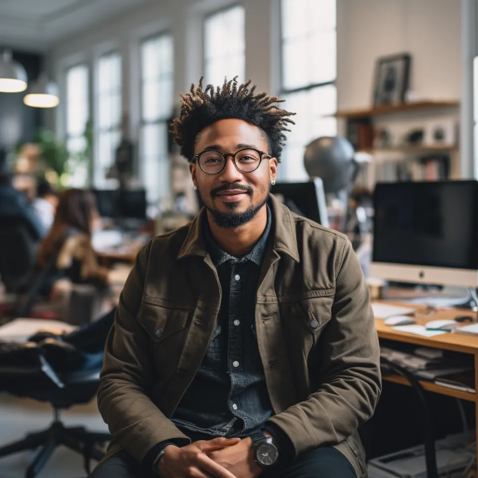 Homem jovem com óculos sorrindo